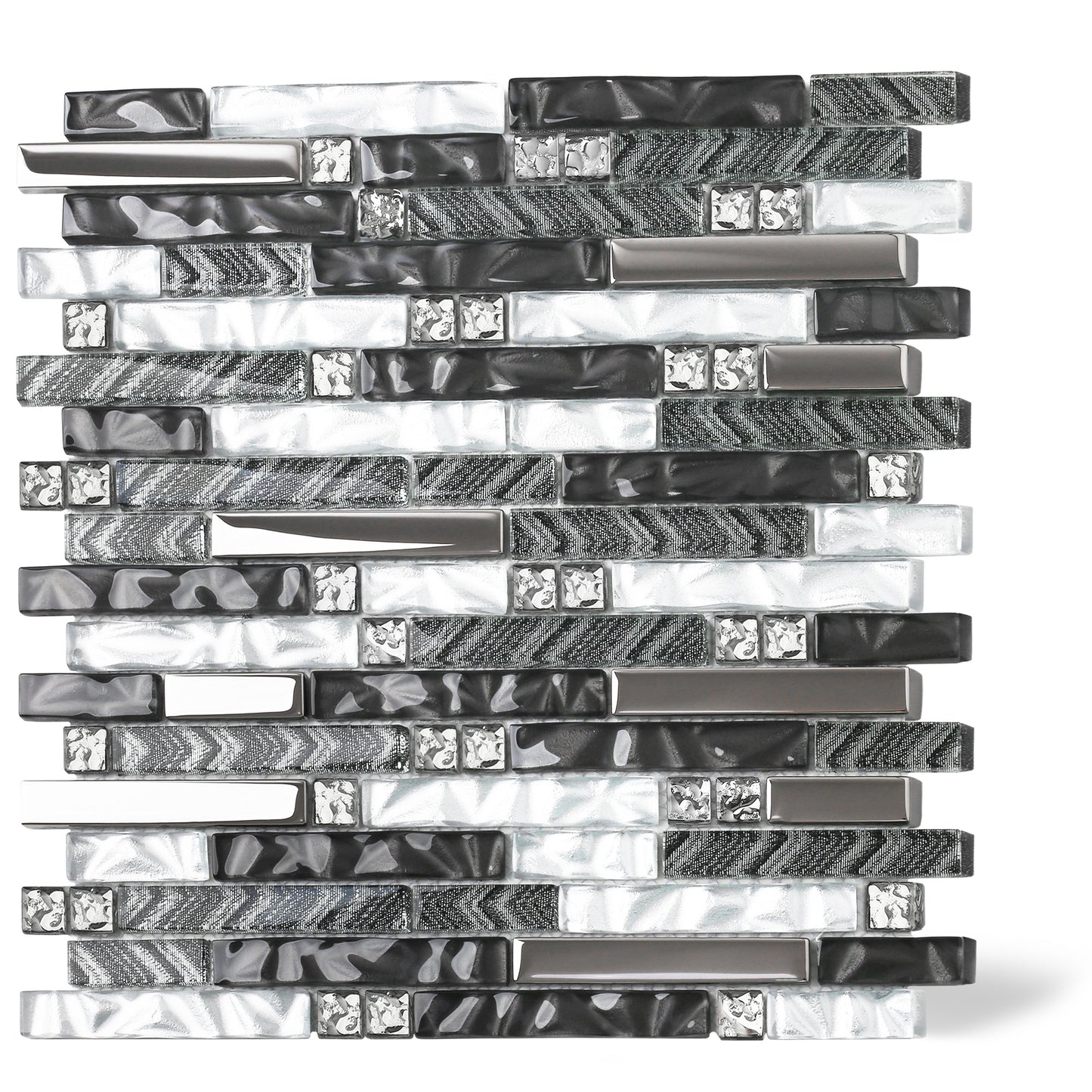 Backsplash Tile for Kitchen Black Silver Subway Glass Mosaic Tiles for Kitchen Backsplash Bathroom Wall (Pack of 5)