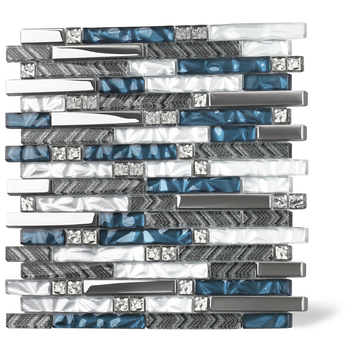 Backsplash Tile for Kitchen Teal Blue Interlocking Glass Mosaic Tiles for Kitchen Backsplash Bathroom Wall (Pack of 5)