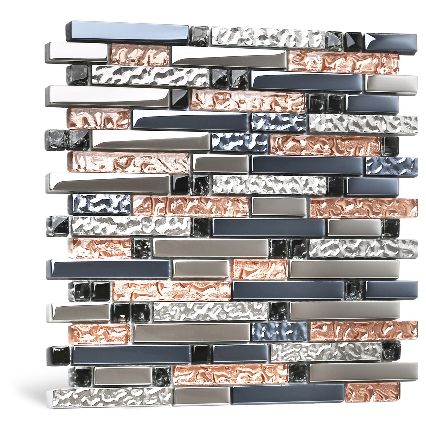 Crystal Glass Tile Interlocking Ink Blue Rose Gold Mosaic Bath Kitchen Fireplace Decor(Pack of 5)