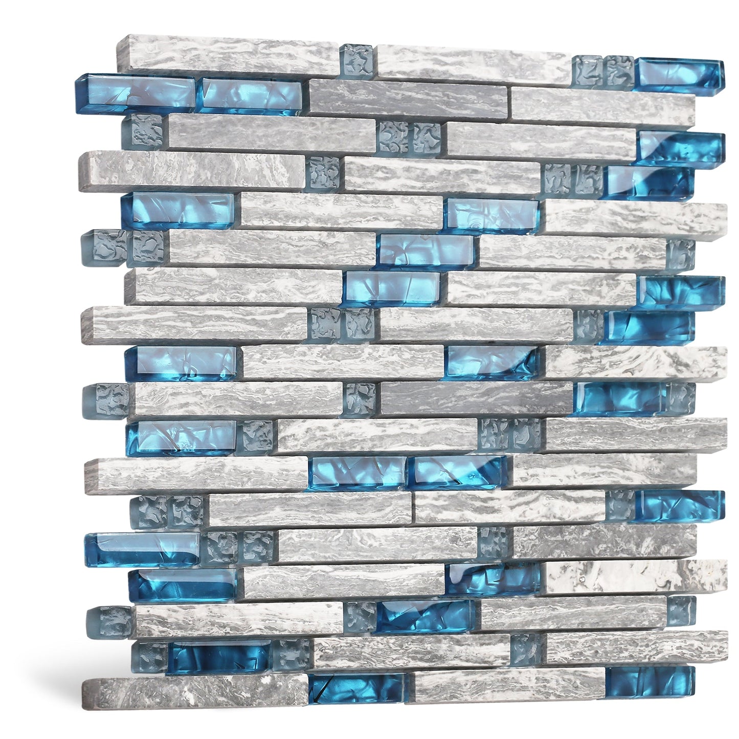 Gray Marble Tile for Kitchen Backsplash Teal Blue Interlocking Glass Mosaic Bathroom Shower Wall Backsplash(Pack of 5)