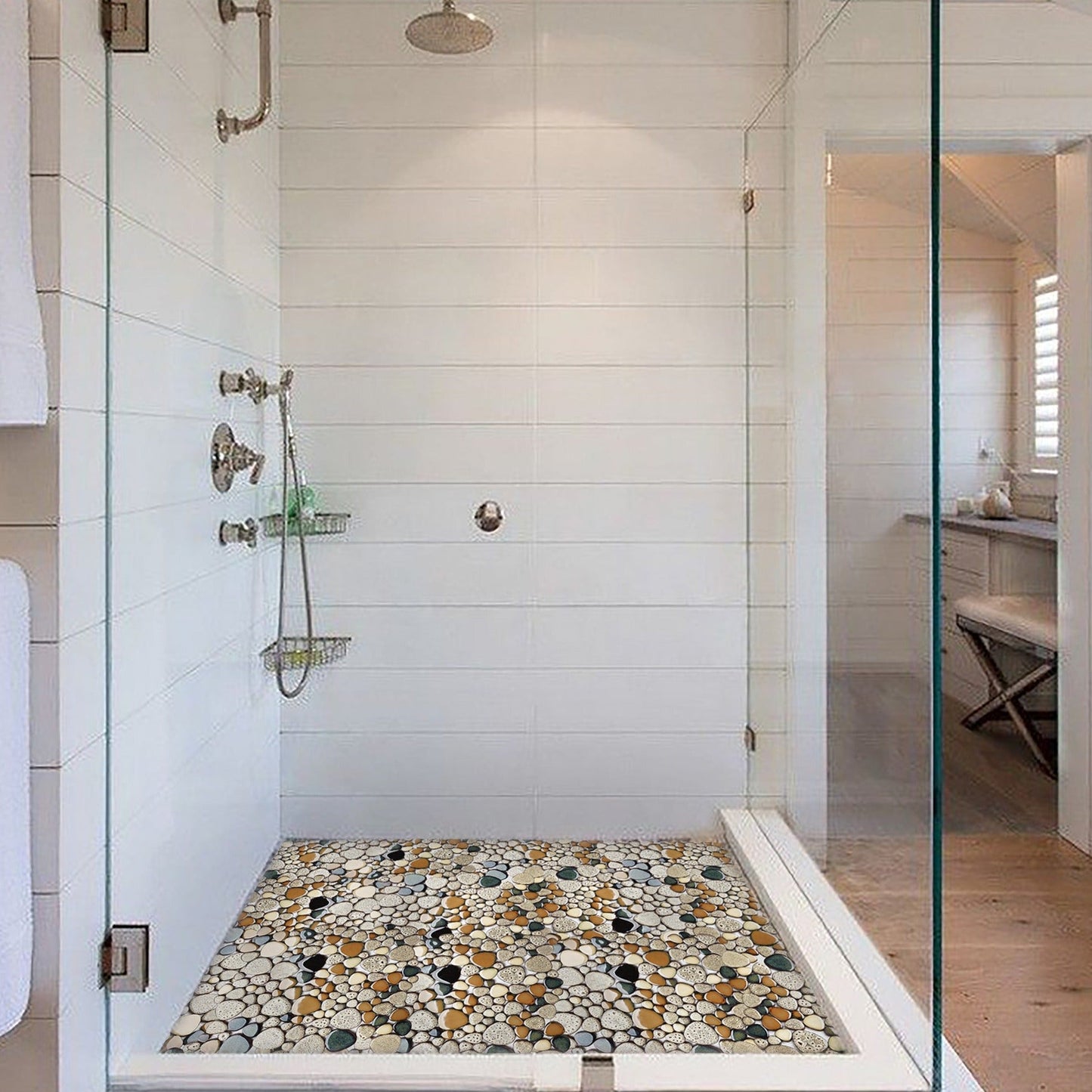 Leopard Tan Beige Ceramic Pebble Mosaic Tile Shower Floor Tile Wall Backsplash Mosaics (Pack of 5)