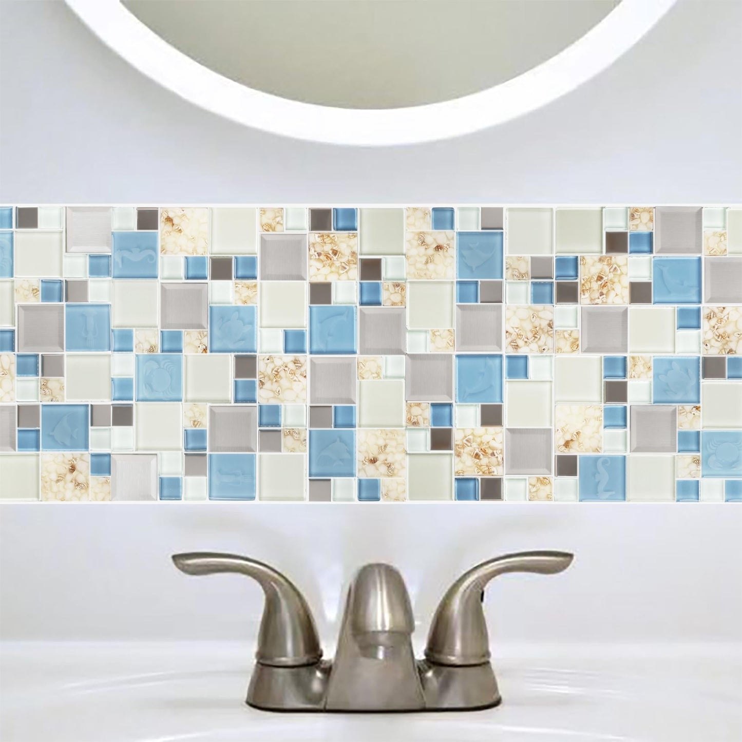 New Idea Glass Tile Marine Animals Beach Style Inner Conch Kitchen Bath Backsplash Accent Art Mosaics for Beach House(Pack of 5)