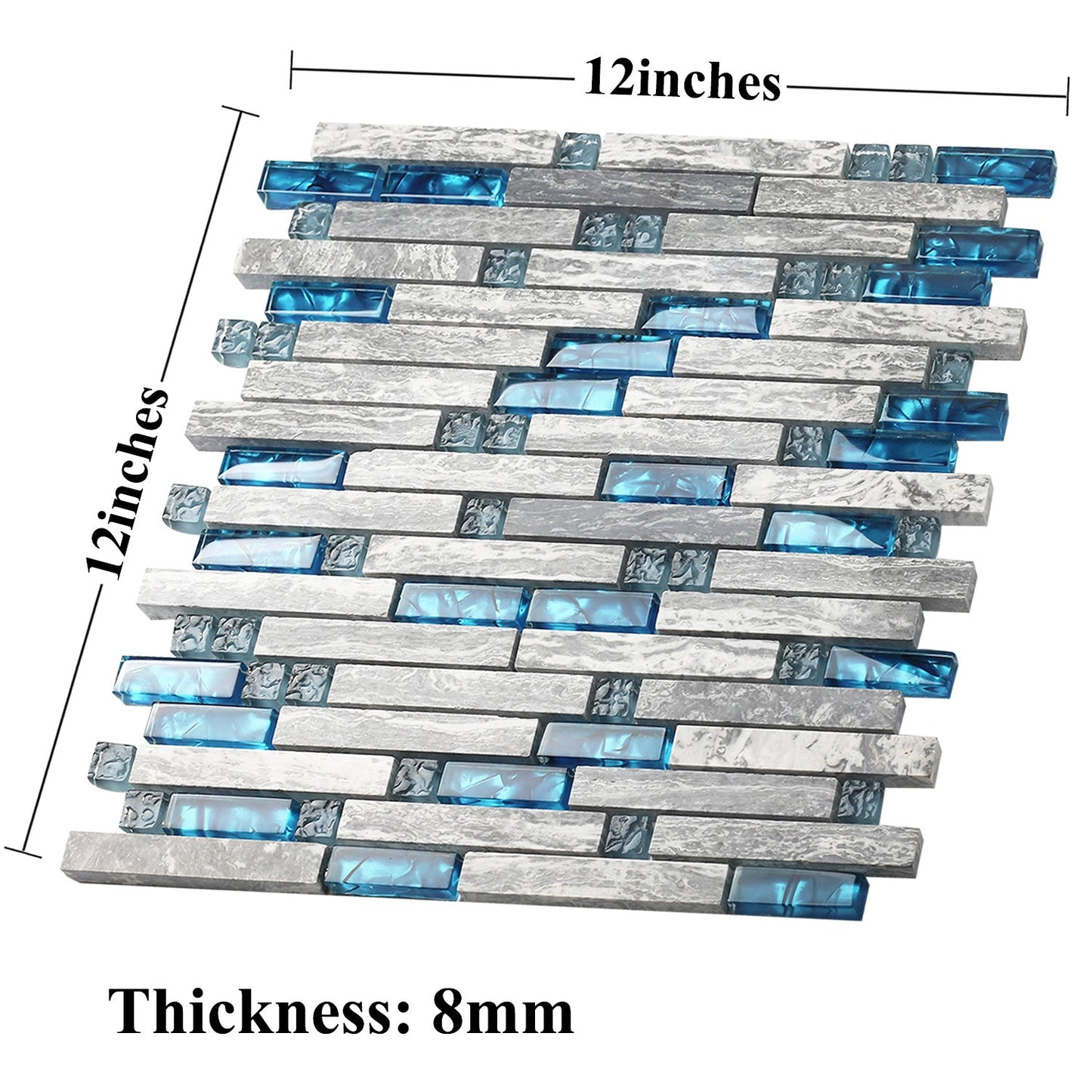 Gray Marble Tile for Kitchen Backsplash Teal Blue Interlocking Glass Mosaic Bathroom Shower Wall Backsplash(Pack of 5)
