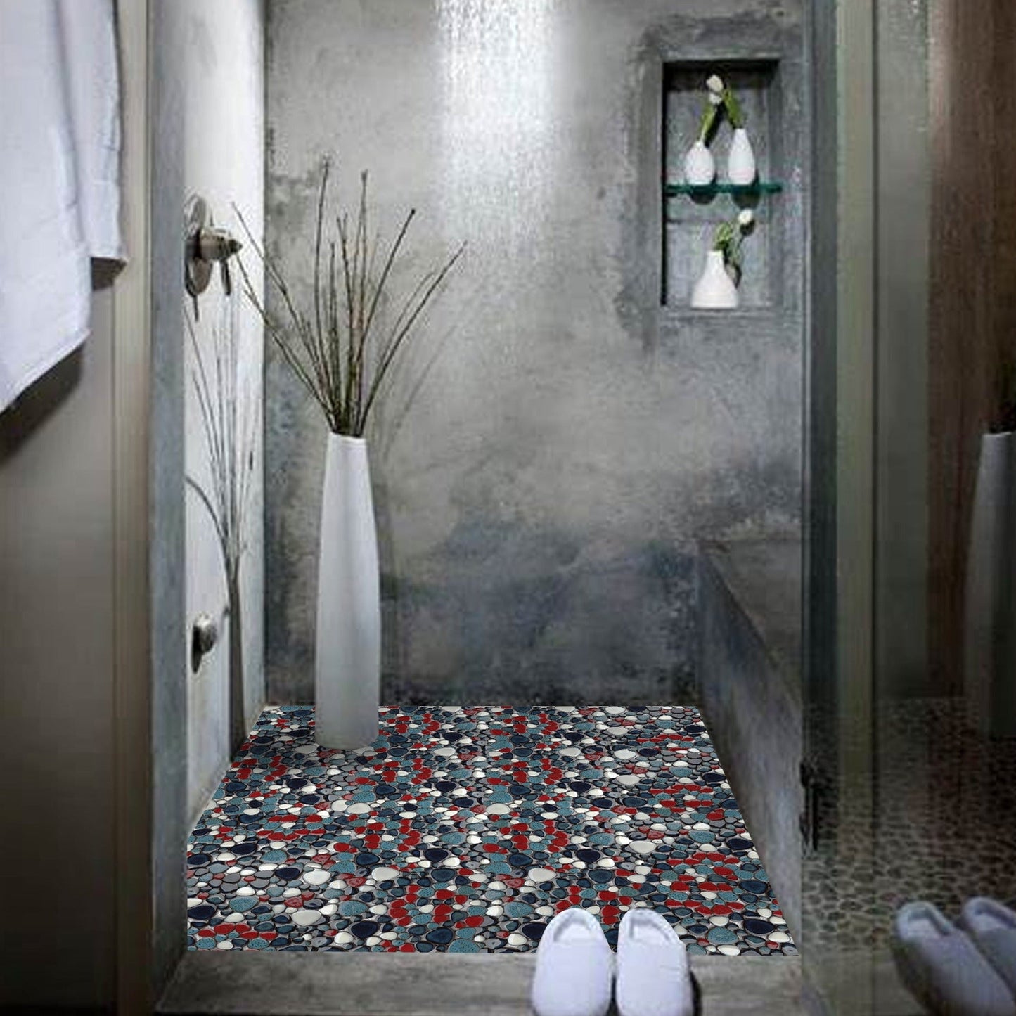 Macaw Red Blue Pebbles for Shower Floor Accent Tile (Pack of 5)