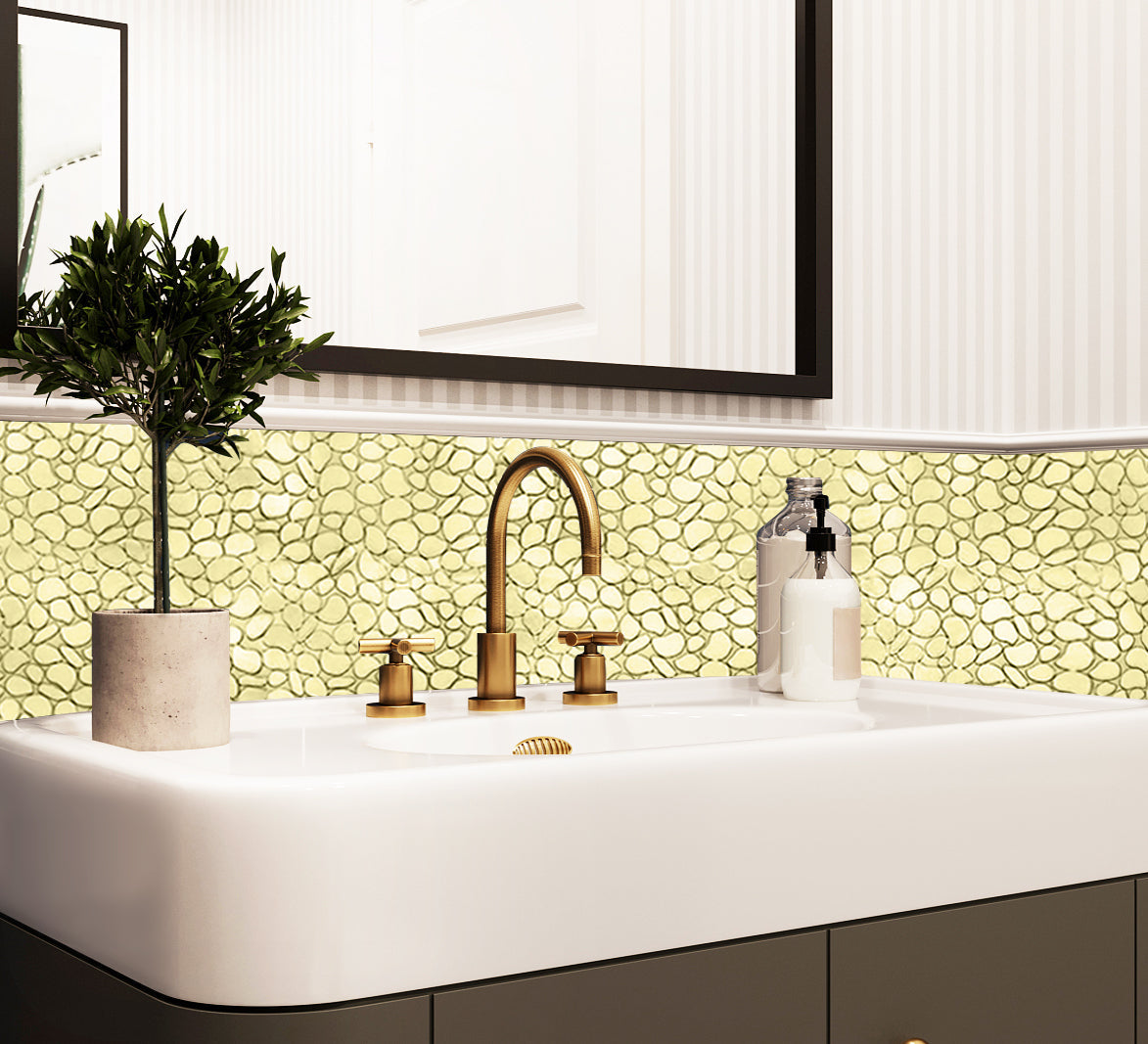 Golden Metal Pebble Mosaic Tiles,Stainless Steel Backsplash Tile,Gold Wall Tiles for Kitchen Bathroom Shower Backsplash (Pack of 5)