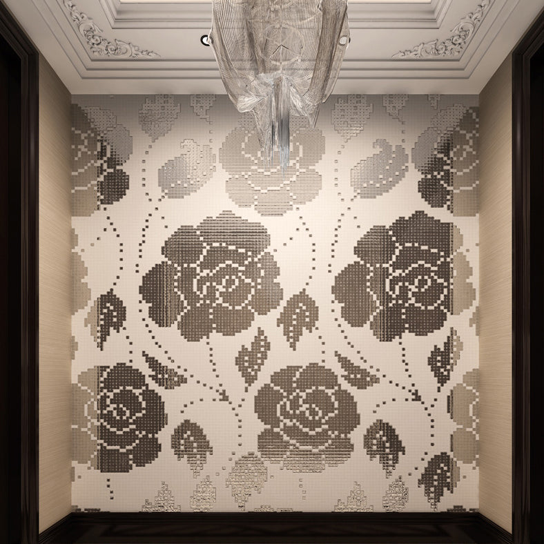 TST Mosaic Collages Big Flower Silver Rose Crystal Glass Wall Deco Art Mosaics