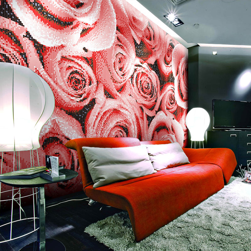 TST Mosaic Collages Romantic Red Rose Background Art Wall Deco Crystal Glass Tiles