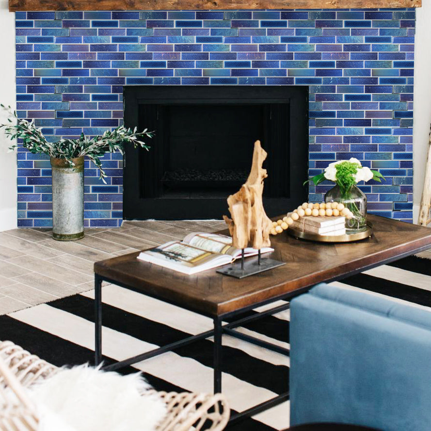 Blue Glass Tile Iridescent Starry Sky design Backsplash Tile for Swimming Pool Kitchen Bathroom Walls(Pack of 5)