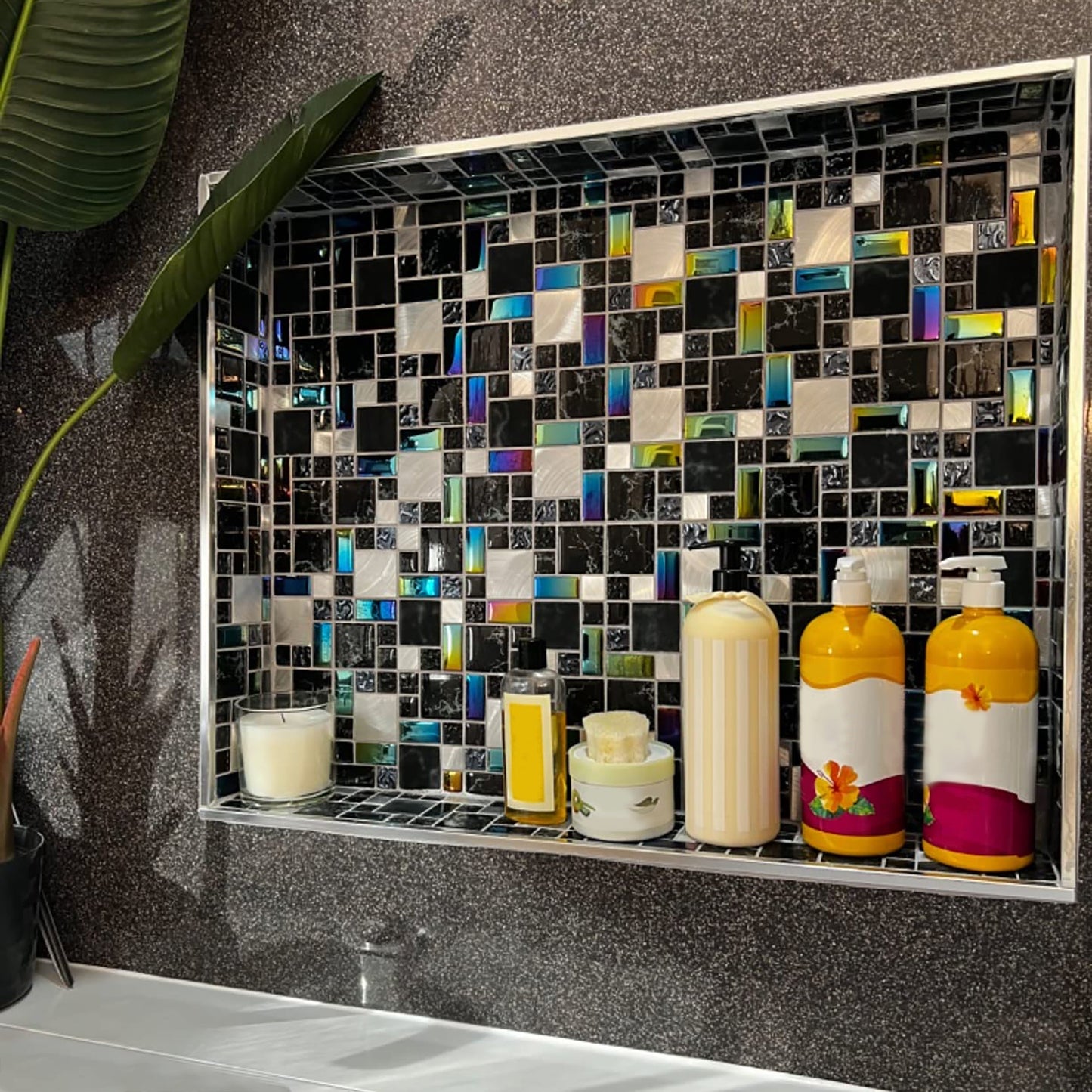 Black Iridescent Wall Backsplash Tile for Kitchen Bathroom Shower Accents Walls (Pack of 5)
