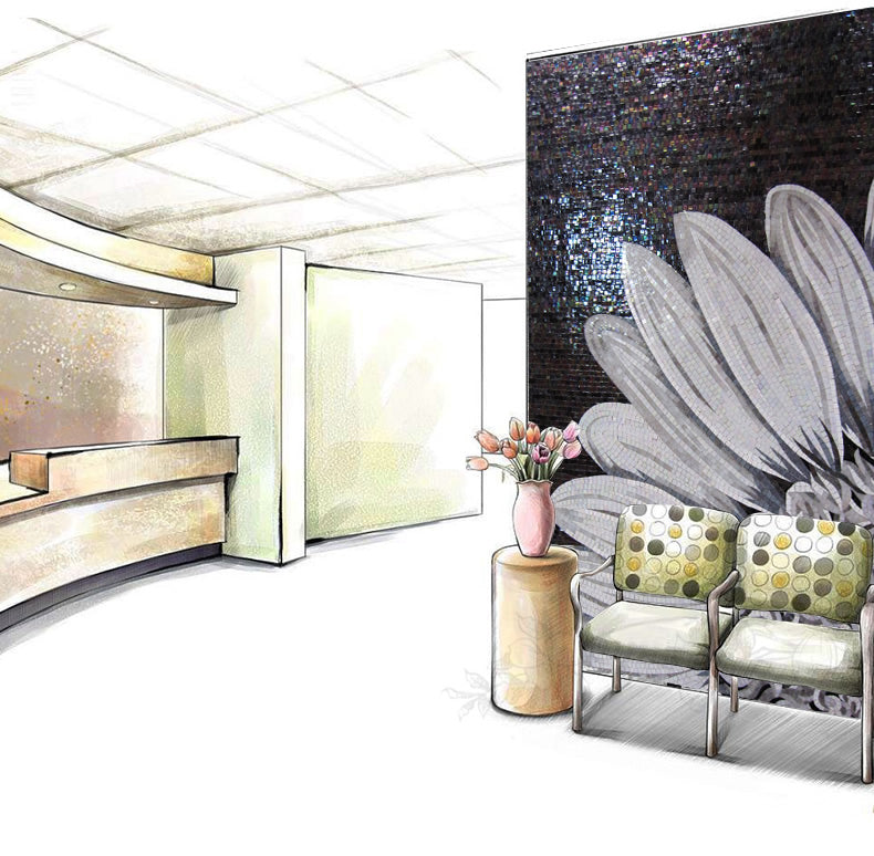 TST Mosaic Mural Black & White Sunflower Modern Unique Design Wall