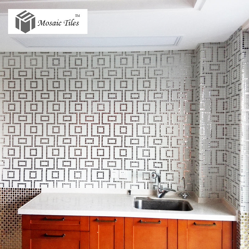 TST Mosaic Collages Art Wall Deco Backsplash Silver Rectangular Patterns Tiles