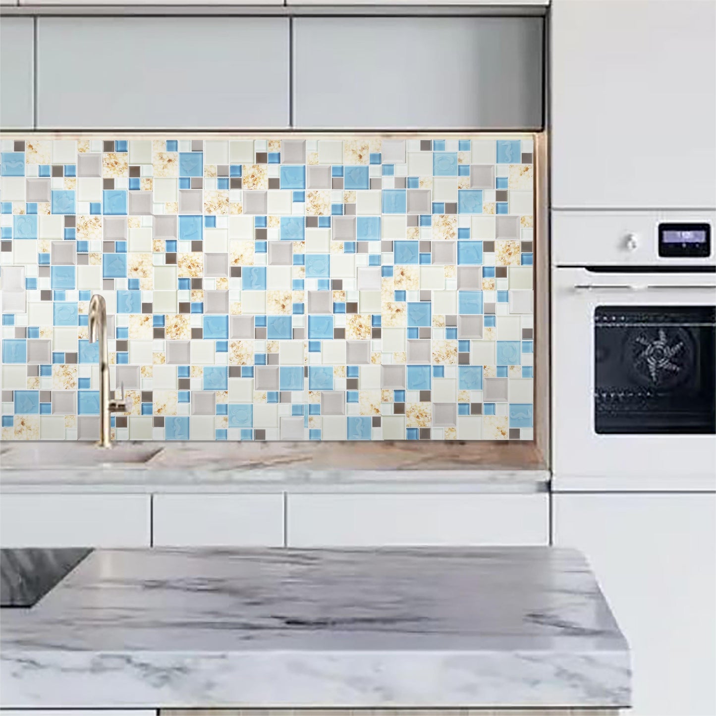 New Idea Glass Tile Marine Animals Beach Style Inner Conch Kitchen Bath Backsplash Accent Art Mosaics for Beach House(Pack of 5)