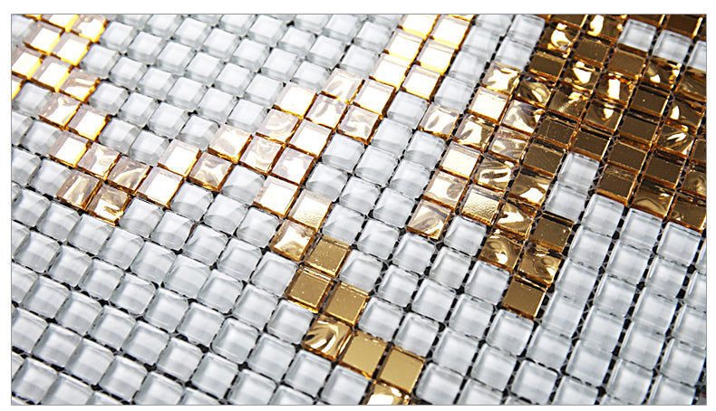 TST Mosaic Collages Goleden Silver Sprout Pattern Mirror Unique Hand Craft Wall Deco Tiles