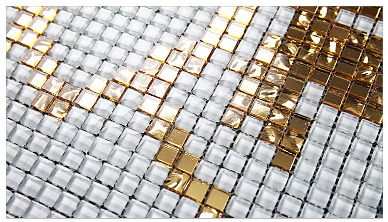 TST Mosaic Collages Golden Auspicious Clouds Curve Wall Backsplash Crystal Glass Mirror Tiles