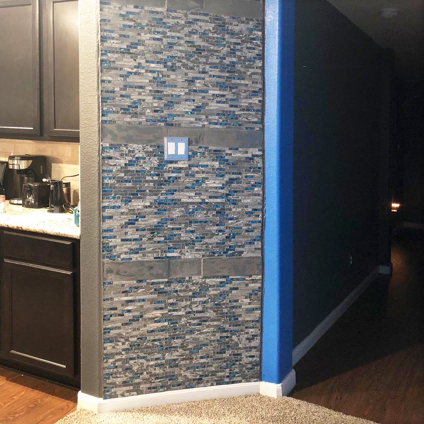 Gray Marble Tile for Kitchen Backsplash Teal Blue Interlocking Glass Mosaic Bathroom Shower Wall Backsplash (Pack of 5)
