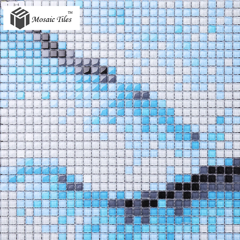 TST Mosaic Collages Big Blue Flowers Puzzle Patterns Customized Floral Crystal Glass Tiles