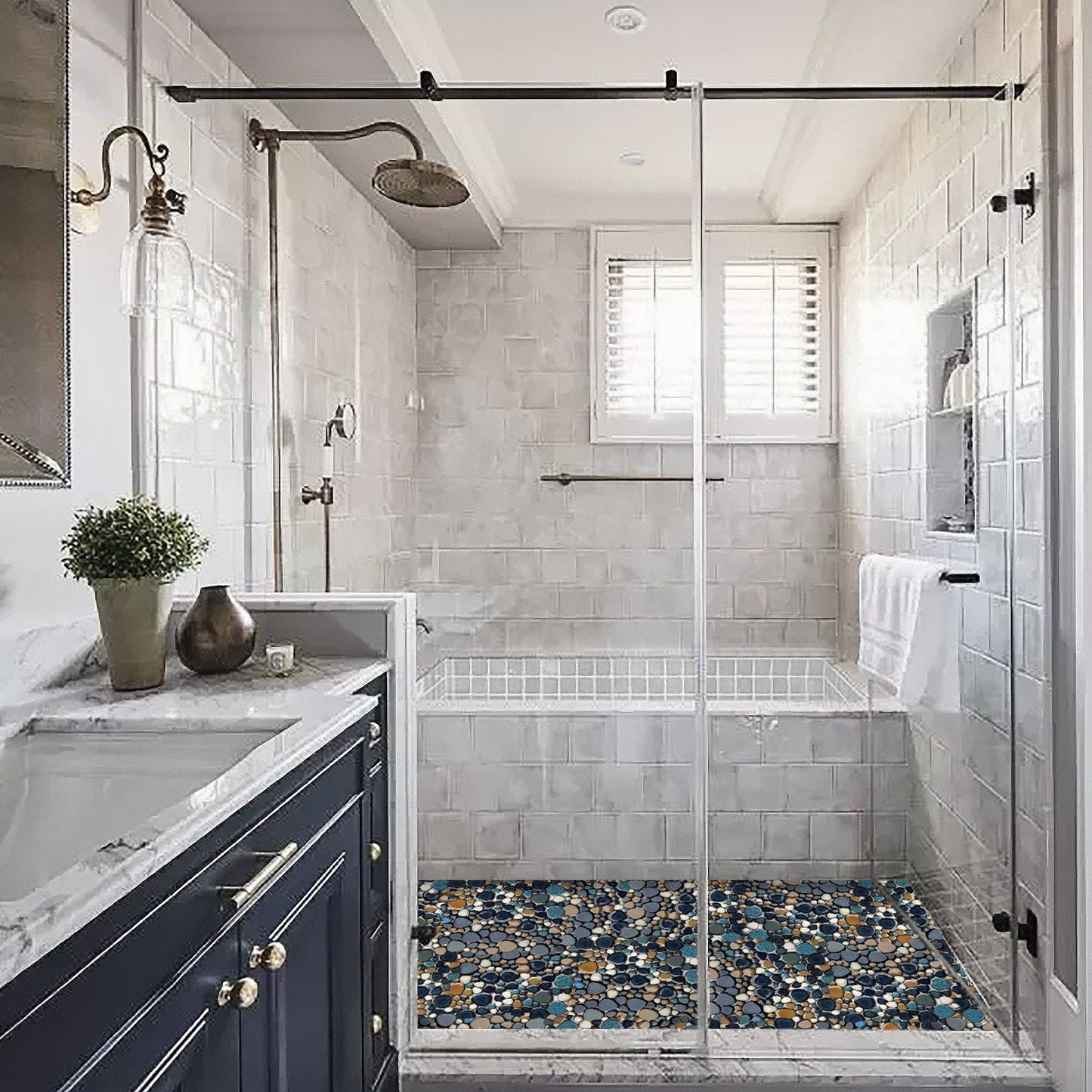 Bluebird Pebbles Tile for Shower Floor Tiles Aqua Cobalt Blue Mosaic Backsplash Tile (Pack of 5)