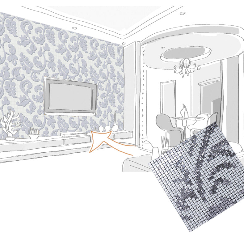 TST Mosaic Collages Silver Leaf Vines Pattern Backsplash Wall Deco Crystal Glass Mirror Tiles