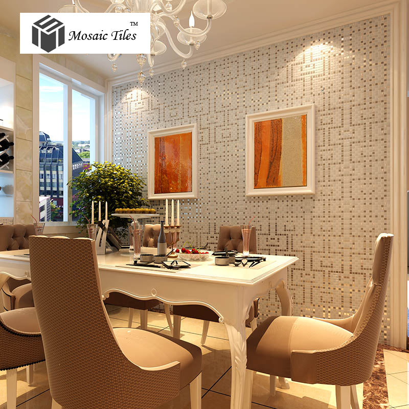 TST Mosaic Collages Art Wall Deco Backsplash Silver Rectangular Patterns Tiles