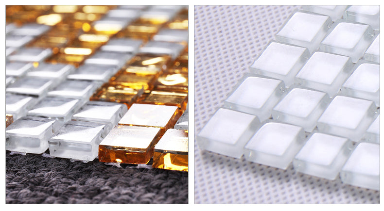 TST Mosaic Collages Golden Auspicious Clouds Curve Wall Backsplash Crystal Glass Mirror Tiles