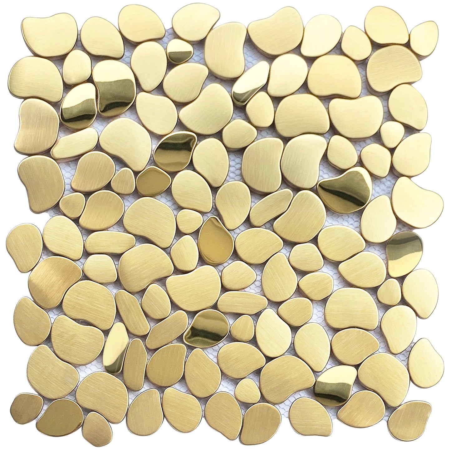 Golden Metal Pebble Mosaic Tiles,Stainless Steel Backsplash Tile,Gold Wall Tiles for Kitchen Bathroom Shower Backsplash (Pack of 5)