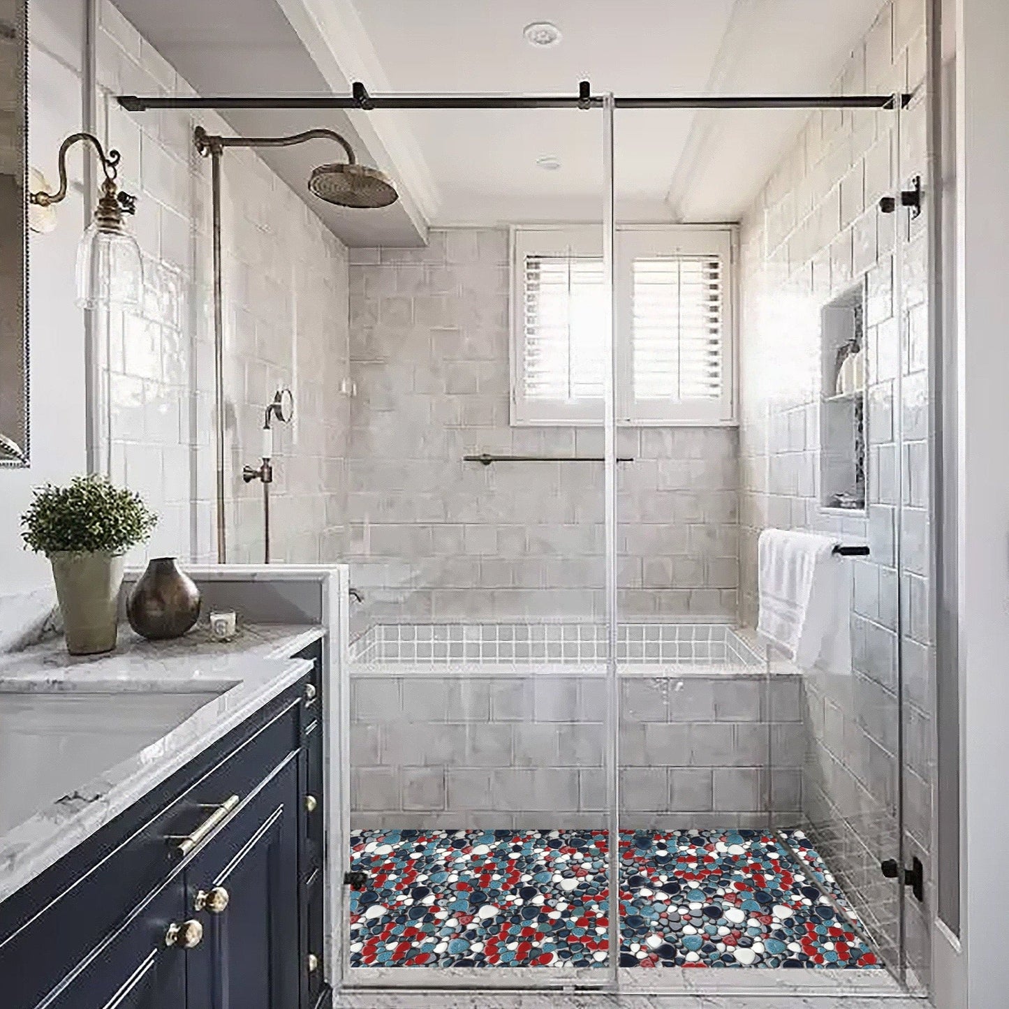 Macaw Red Blue Pebbles for Shower Floor Accent Tile (Pack of 5)