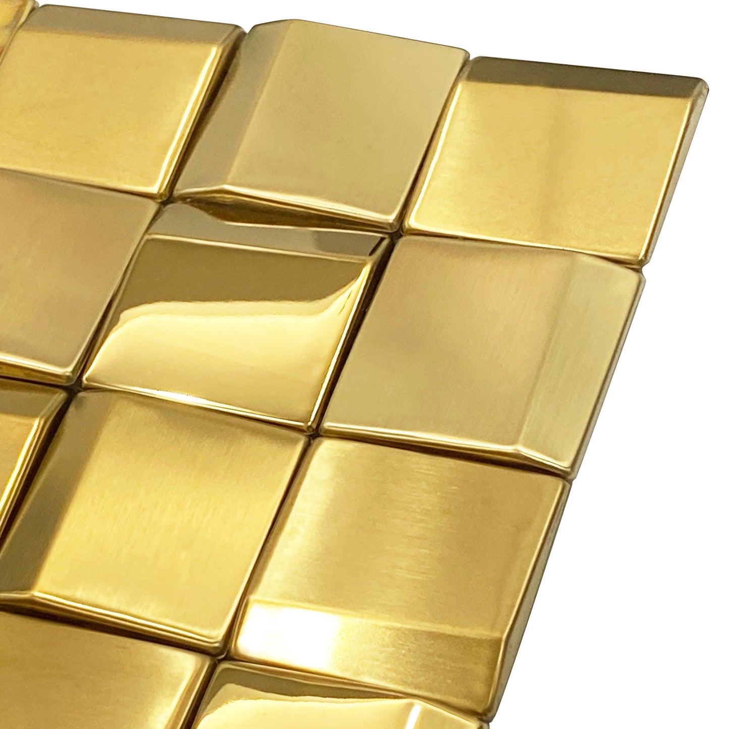 Gold Wall Backsplash Tile 3D Wall Panels Metal Mosaic Sheets for Wall Backsplash Hotel Lobby Bar (Pack of 5)