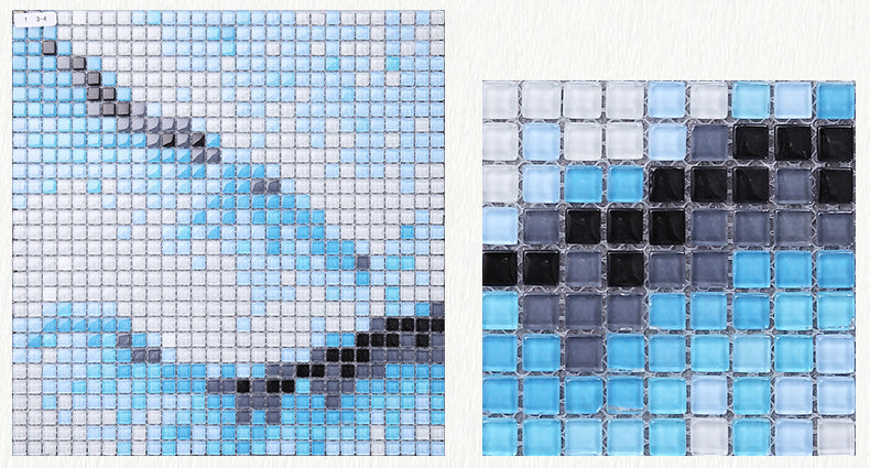 TST Mosaic Collages Big Blue Flowers Puzzle Patterns Customized Floral Crystal Glass Tiles