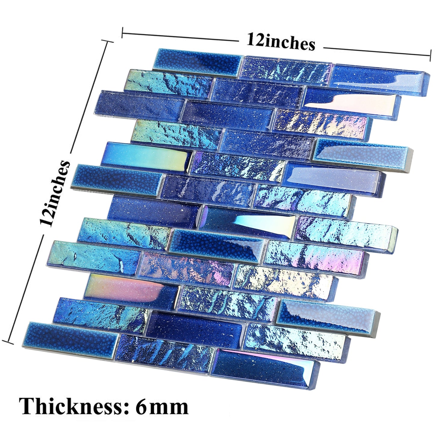 Blue Glass Tile Iridescent Starry Sky design Backsplash Tile for Swimming Pool Kitchen Bathroom Walls(Pack of 5)