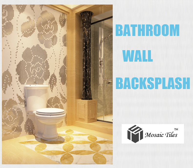TST Mosaic Collages Big Flower Silver Rose Crystal Glass Wall Deco Art Mosaics