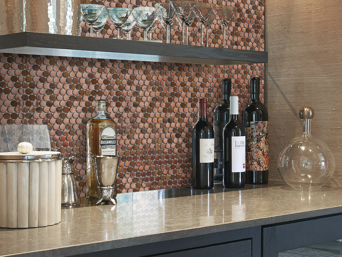 Wall Backsplash Tile Copper Penny Round Mosaic Tiles (Pack of 5)
