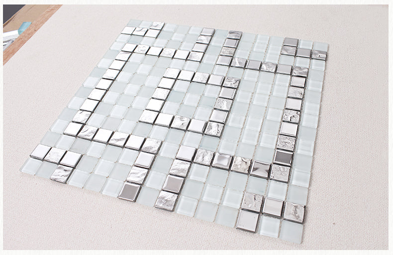 TST Mosaic Collages Art Wall Deco Backsplash Silver Rectangular Patterns Tiles