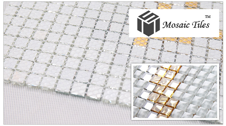 TST Mosaic Collages Golden Auspicious Clouds Curve Wall Backsplash Crystal Glass Mirror Tiles