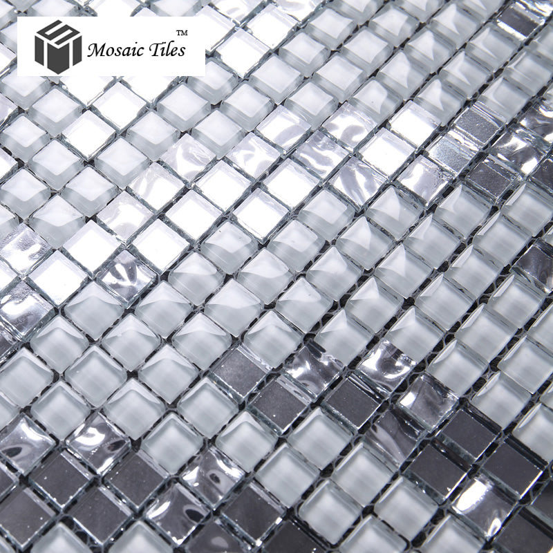 TST Mosaic Collages Silver Leaf Vines Pattern Backsplash Wall Deco Crystal Glass Mirror Tiles