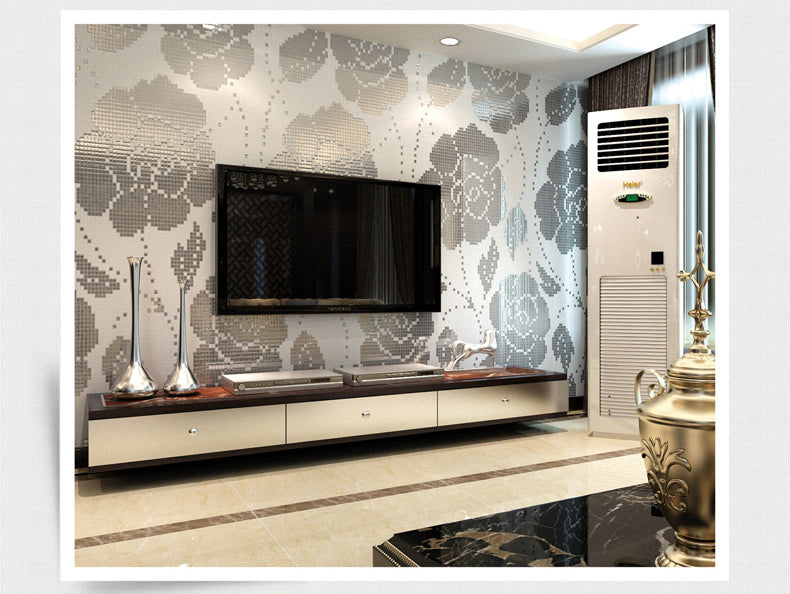 TST Mosaic Collages Big Flower Silver Rose Crystal Glass Wall Deco Art Mosaics