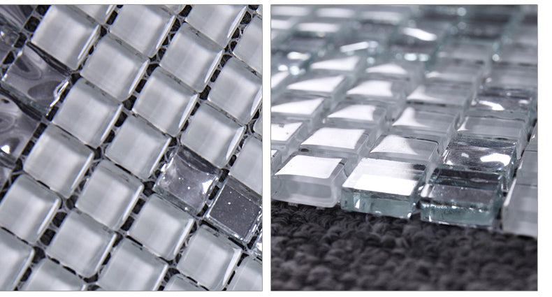 TST Mosaic Collages Silver Leaf Vines Pattern Backsplash Wall Deco Crystal Glass Mirror Tiles