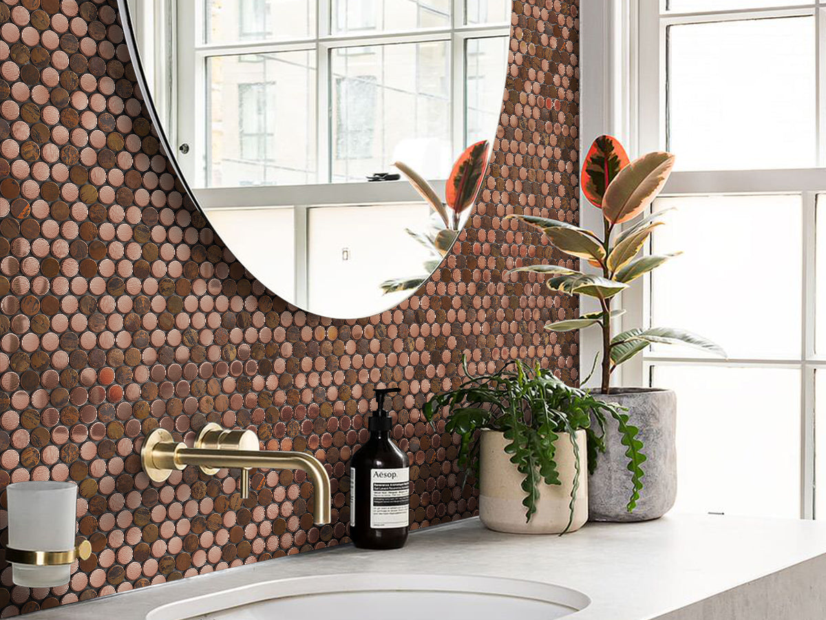 Wall Backsplash Tile Copper Penny Round Mosaic Tiles (Pack of 5)