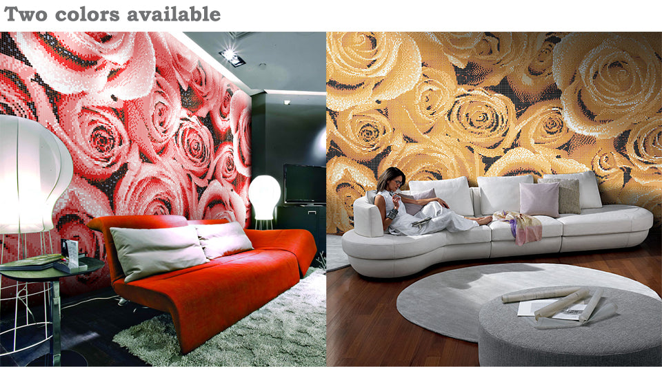 TST Mosaic Collages Romantic Red Rose Background Art Wall Deco Crystal Glass Tiles