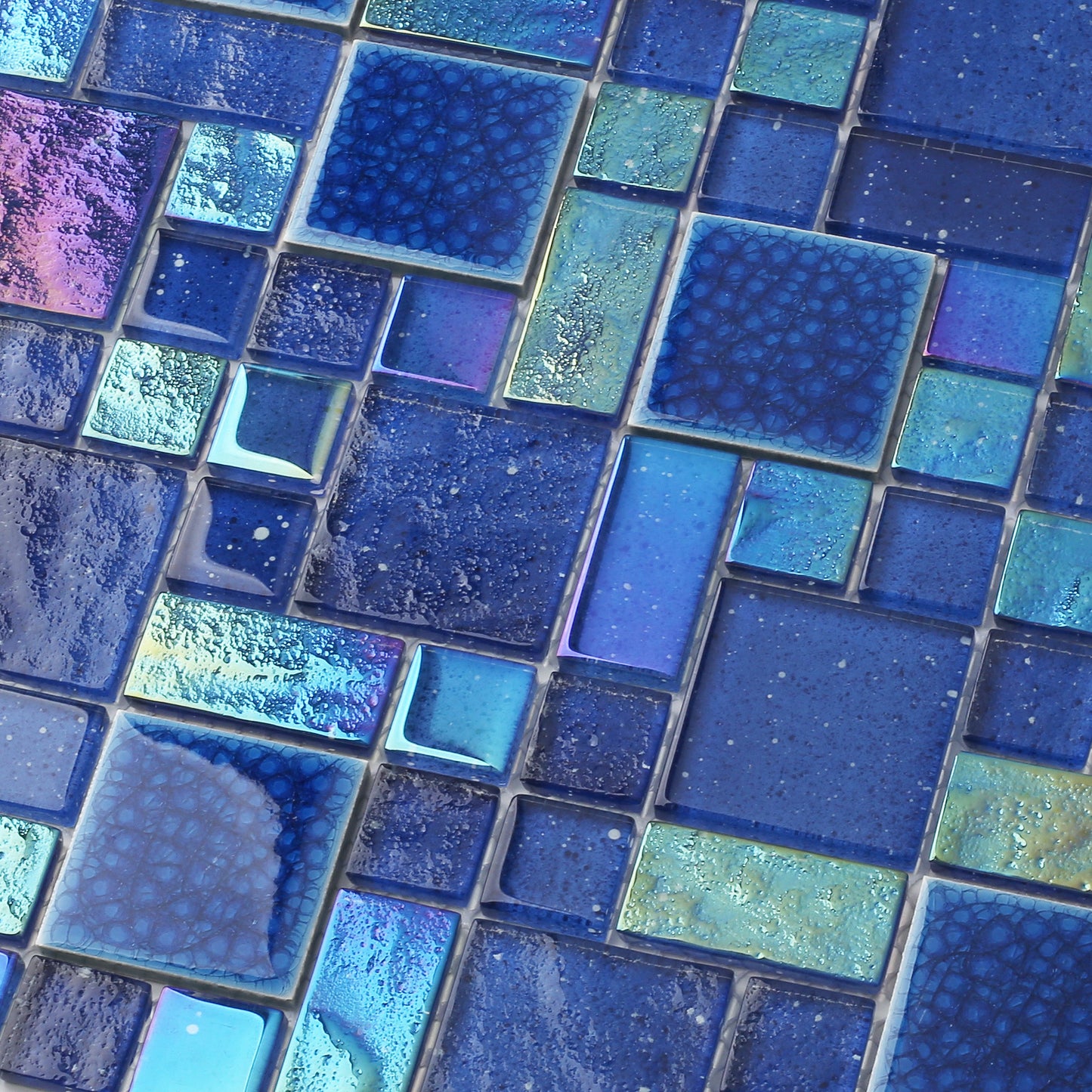 Blue Glass Mosaic Tile French Pattern Square Iridescent Starry Sky design Backsplash Tile for Swimming Pool Kitchen Bathroom Walls(Pack of 5)
