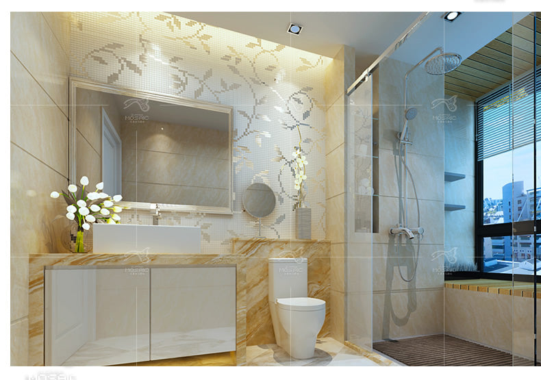 TST Mosaic Collages Silver Vine Leaves Beautiful Pattern Deco Art Mosaic Tiles
