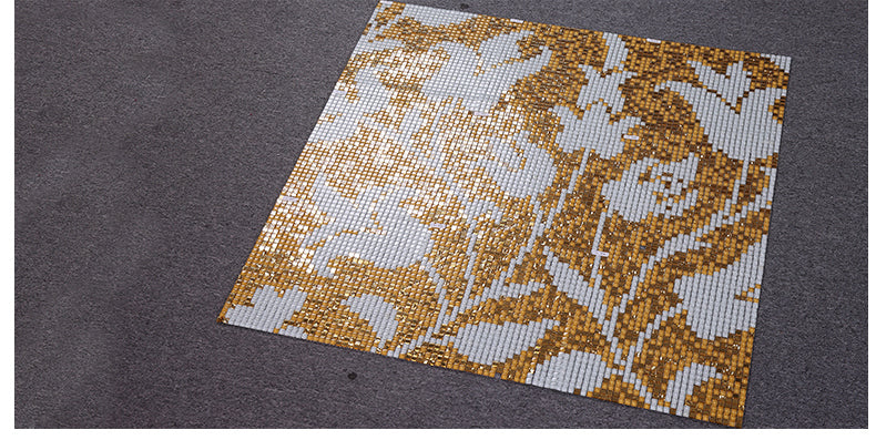 TST Mosaic Collages Golden White Flowers Tulip Pattern Picture Art Wall Tiles