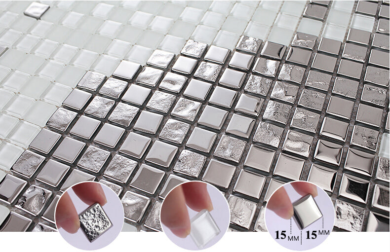 TST Mosaic Collages Big Flower Silver Rose Crystal Glass Wall Deco Art Mosaics