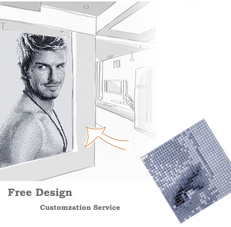 TST Mosaic Collages Black & White Crystal Glass Customize Portrait Photo Idol Star David Beckham