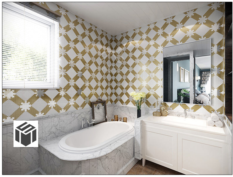 TST Mosaic Collages Goleden Silver Diamond Crystal Glass Parquet Mosaic Tiles Wall Deco