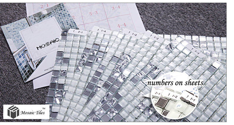 TST Mosaic Collages Silver Leaf Vines Pattern Backsplash Wall Deco Crystal Glass Mirror Tiles