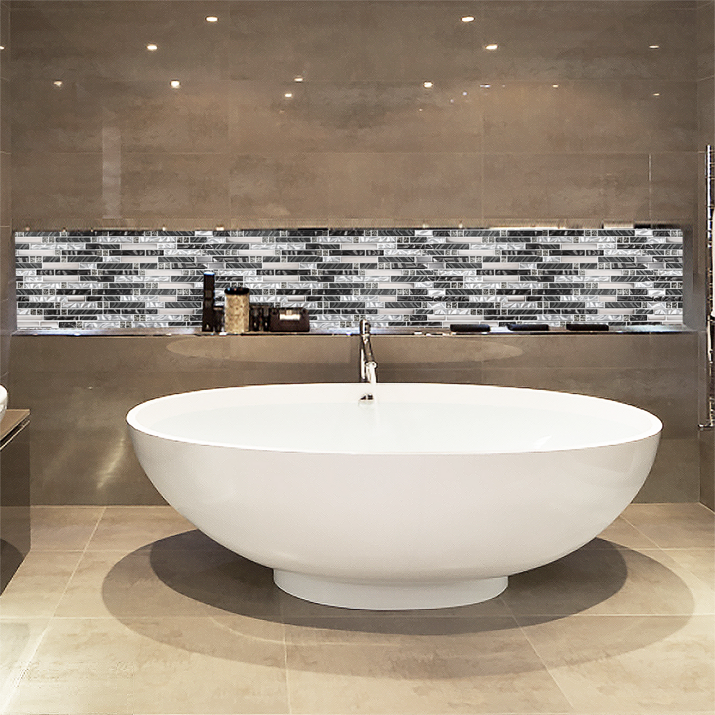 Black Silver Subway Glass Mosaic Tiles for Kitchen Backsplash Bathroom Wall (Pack of 5)