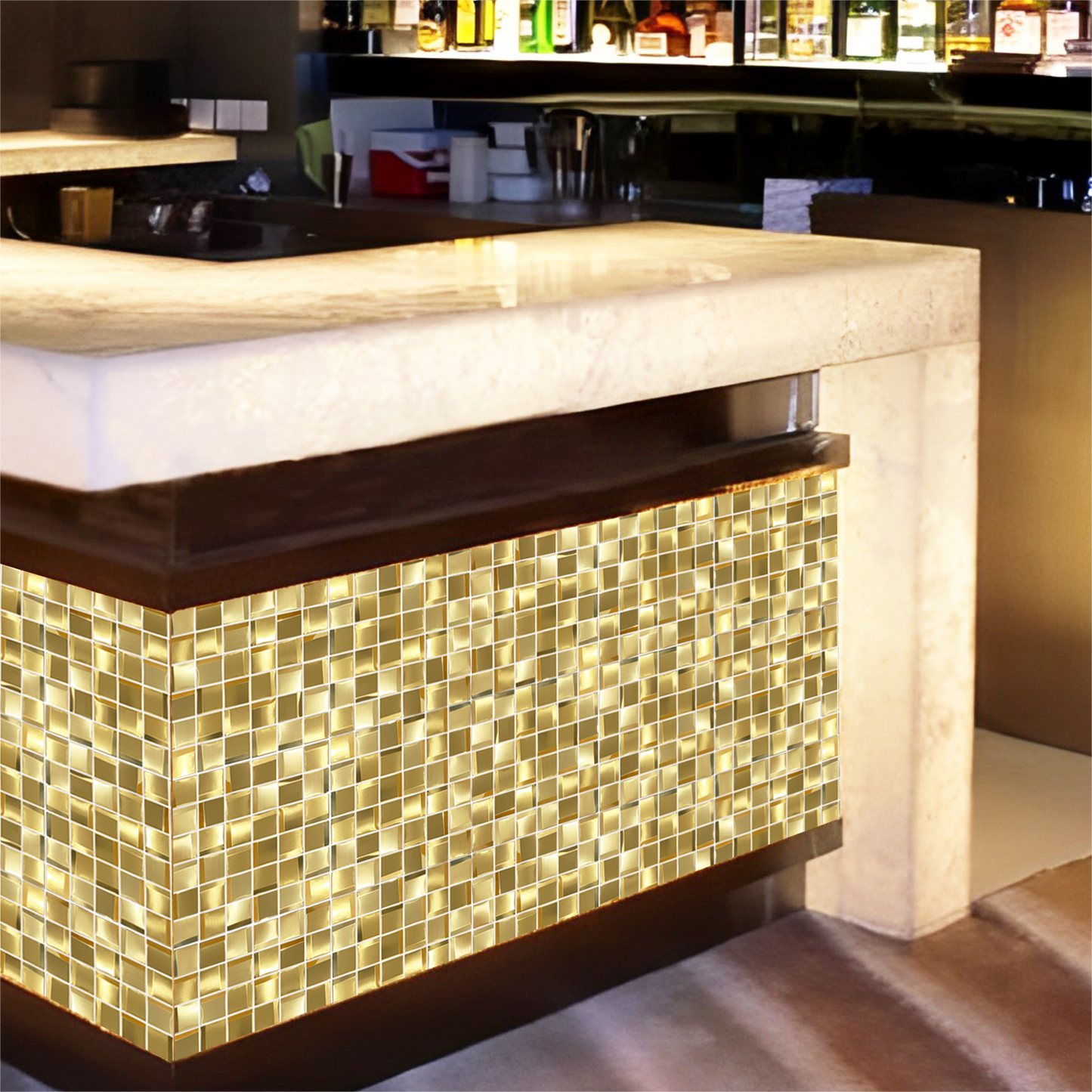 Gold Wall Backsplash Tile 3D Wall Panels Metal Mosaic Sheets for Wall Backsplash Hotel Lobby Bar (Pack of 5)