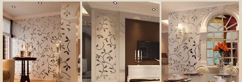 TST Mosaic Collages Silver Vine Leaves Beautiful Pattern Deco Art Mosaic Tiles