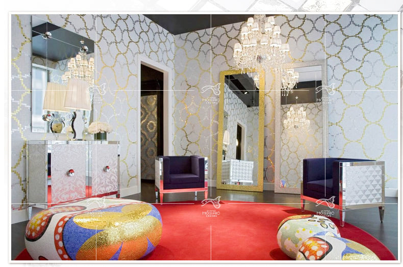 TST Mosaic Collages Goleden Silver Curve Wall Puzzle Parquet Hand Craft Mosaic Pictures