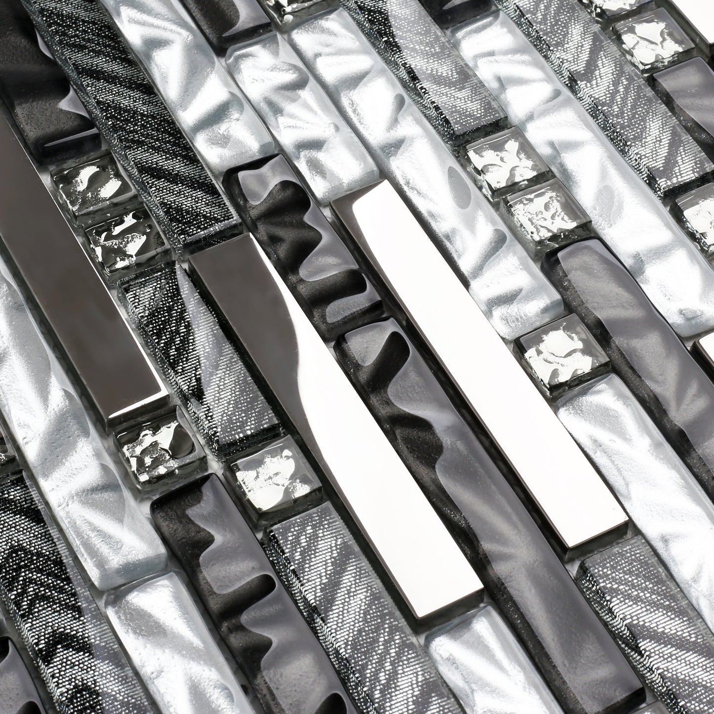 Black Silver Subway Glass Mosaic Tiles for Kitchen Backsplash Bathroom Wall (Pack of 5)